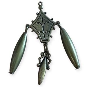 Antique Style Tribal Brass Dangle Pendant with Etched Floral Shield Design